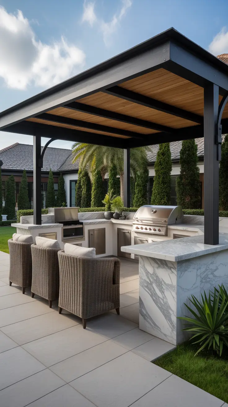 Outdoor BBQ Area With Roof 2026: Modern Covered Grill And Rooftop Ideas