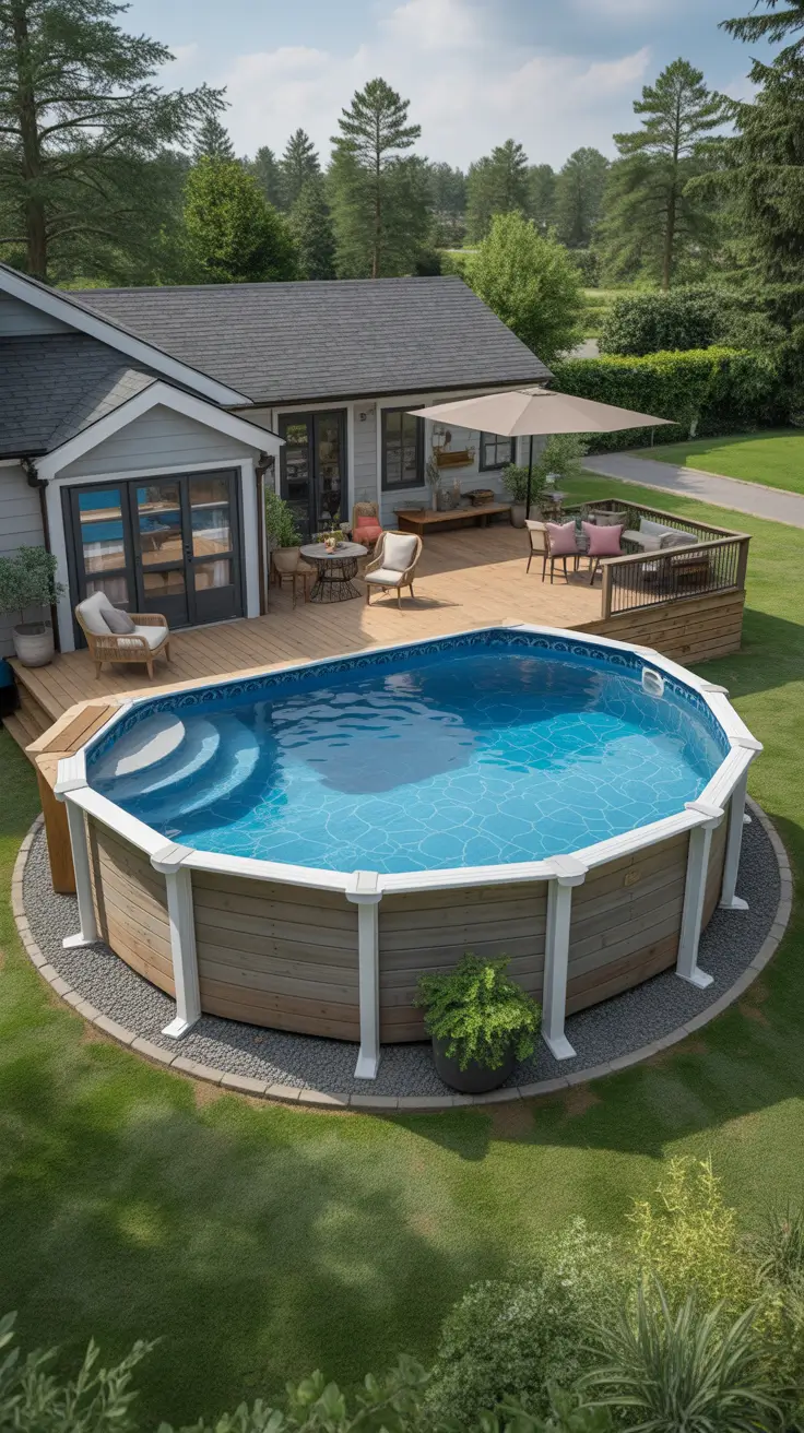 above ground pool ideas 2026 Nice Above Ground Pool Ideas With Partial Deck Styling