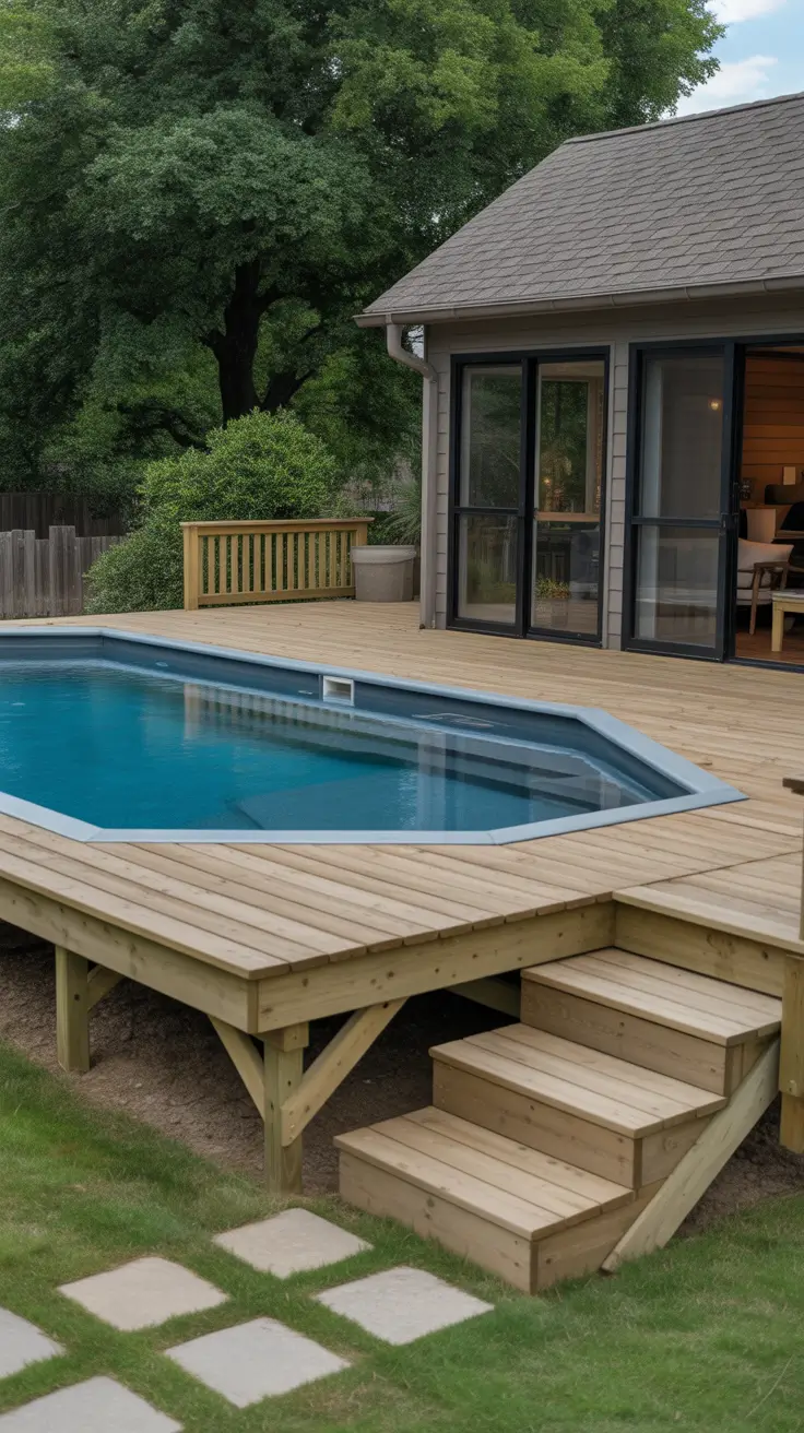 above ground pool ideas 2026 Above Ground Pool Ideas With Stairs And Deck For Easy Access