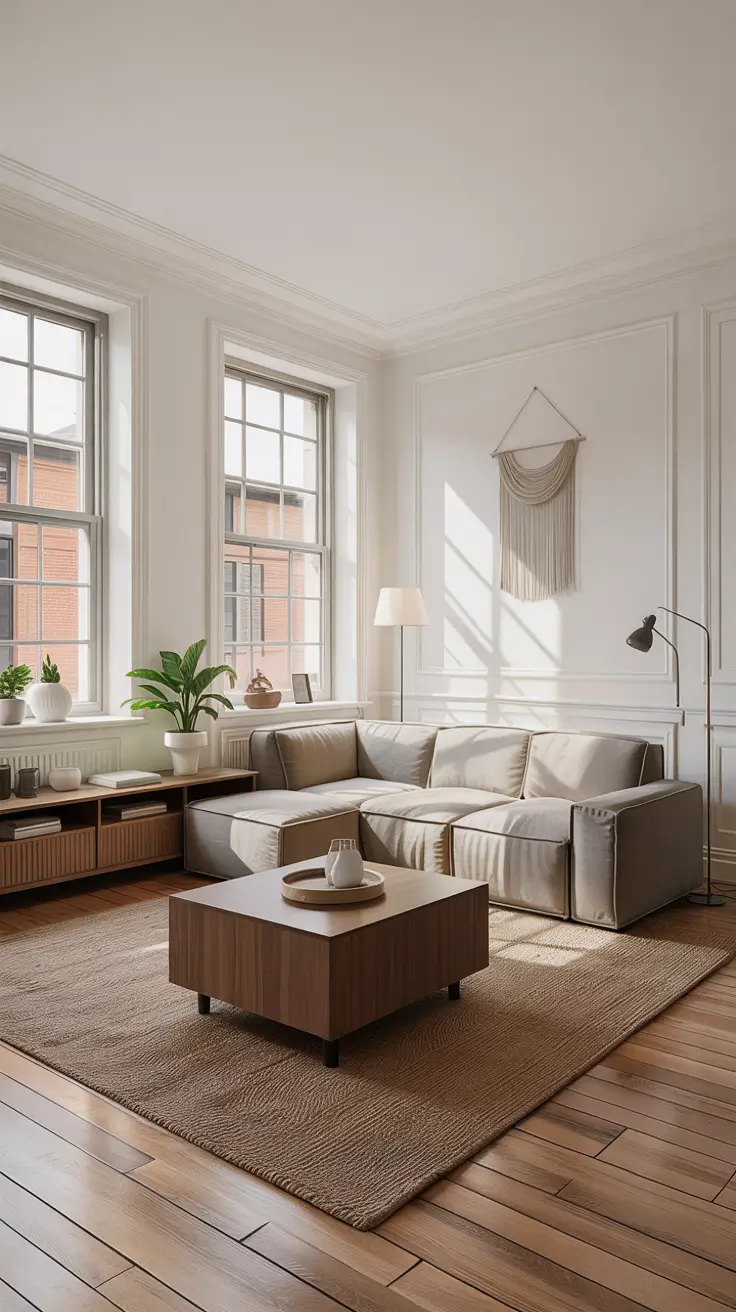 Apartment Remodel Ideas 2026 Minimalist Living Room With Warm Wood Accents