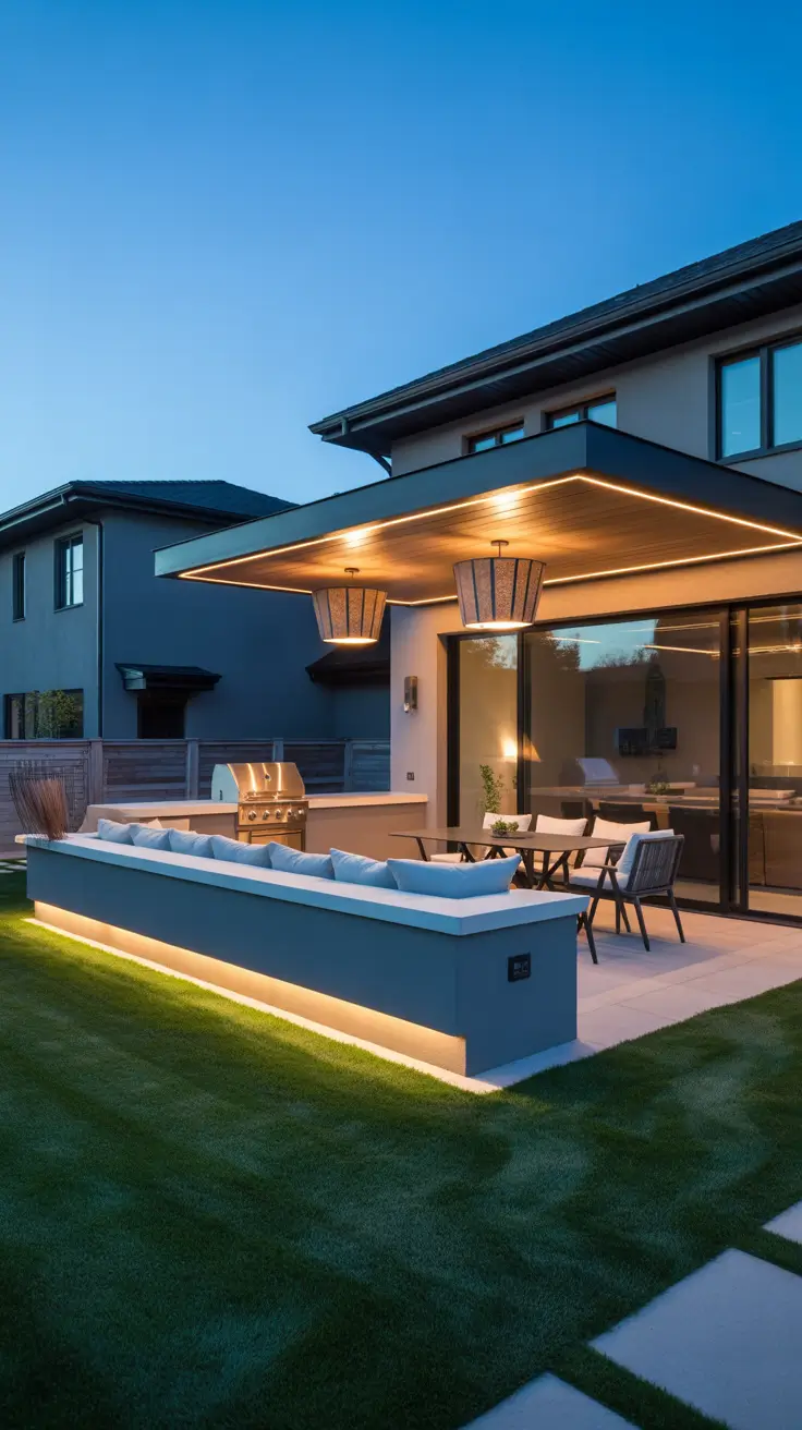 bbq patio ideas 2026 Bbq Patio Ideas Backyards Modern With Statement Lighting