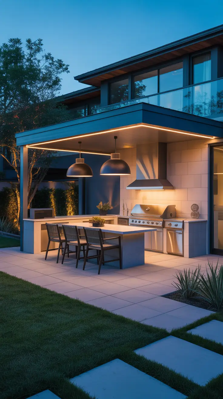 bbq patio ideas 2026 Bbq Patio Ideas Backyards Modern With Statement Lighting