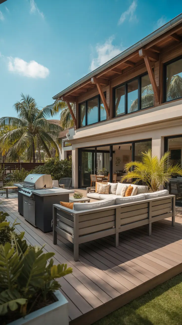bbq patio ideas 2026 Tropical Modern Bbq Patio With Lounge Deck