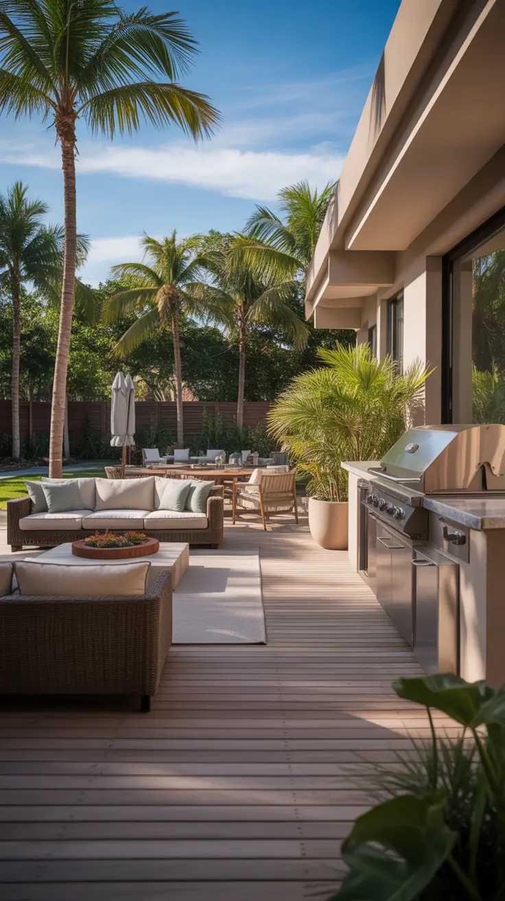 bbq patio ideas 2026 Tropical Modern Bbq Patio With Lounge Deck