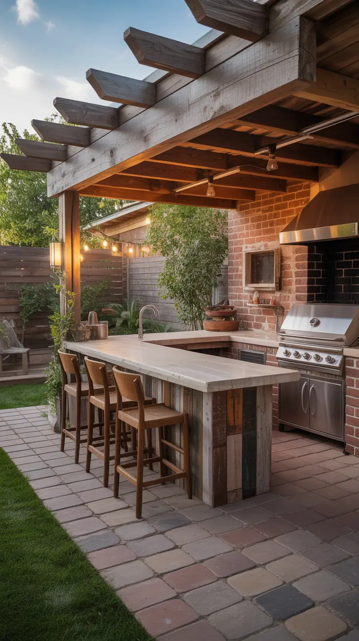 bbq patio ideas 2026 Rustic Pergola Bbq Grill Patio Ideas With Warm Wood Accents