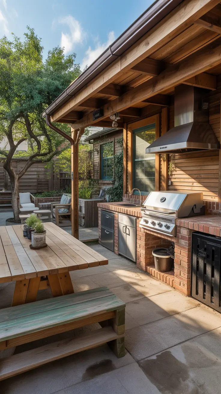 bbq patio ideas 2026 Rustic Pergola Bbq Grill Patio Ideas With Warm Wood Accents