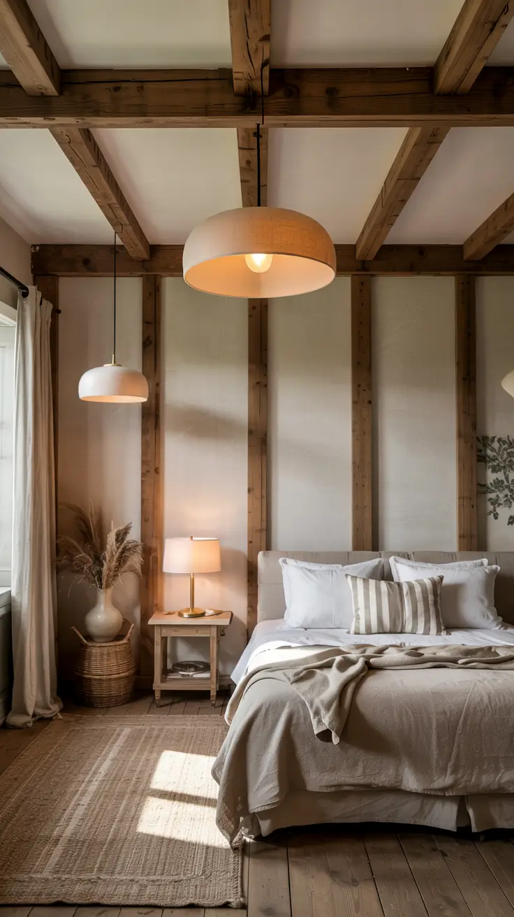bedroom lamp ideas 2026 12 — Farmhouse Bedroom Lamp Ideas Ceilings With Rustic Wood Details