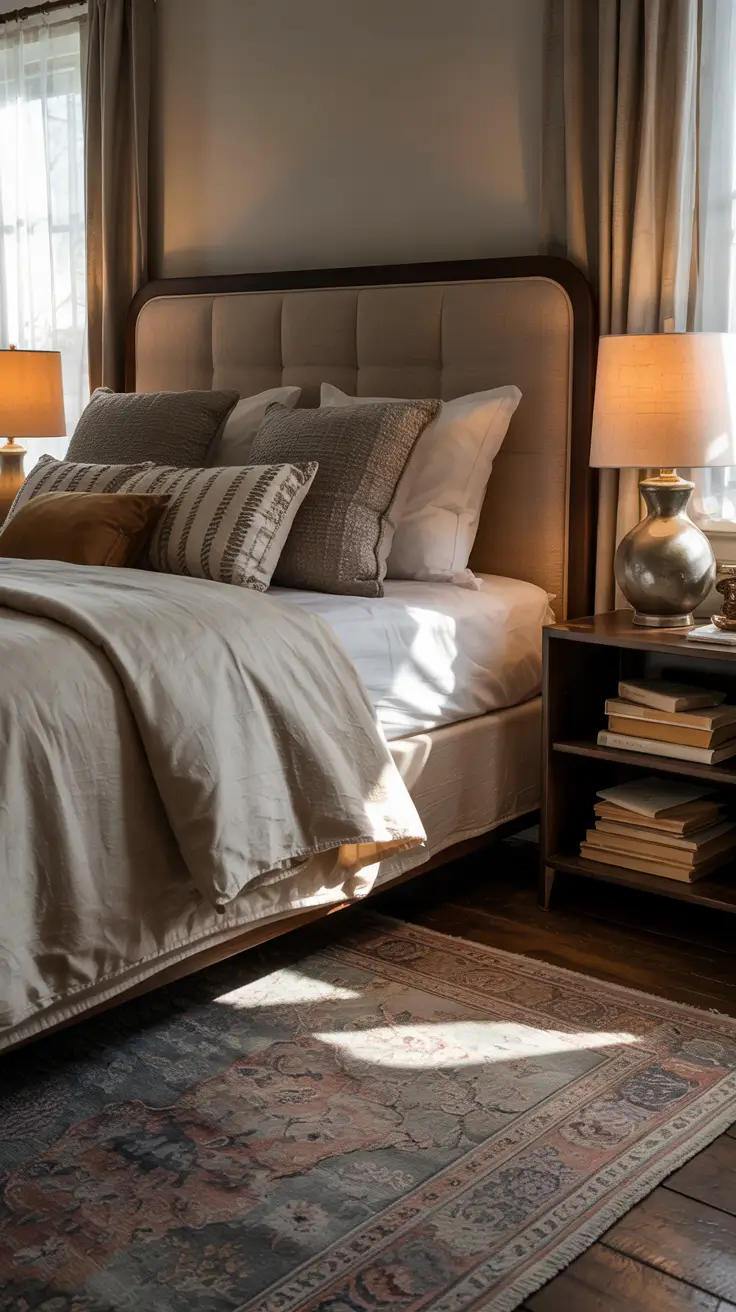 bedroom lamp ideas 2026 23 — Classic Dark Wood Bedroom Lamp Ideas With Balanced Symmetry