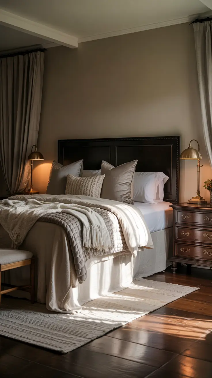 bedroom lamp ideas 2026 23 — Classic Dark Wood Bedroom Lamp Ideas With Balanced Symmetry