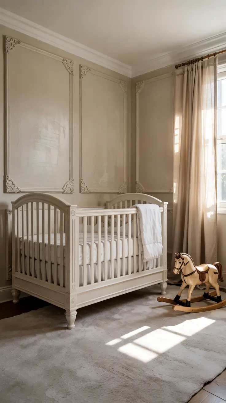 boys nursery ideas 2026 15 — Boys Nursery Ideas With Panelling And Classic White Crib