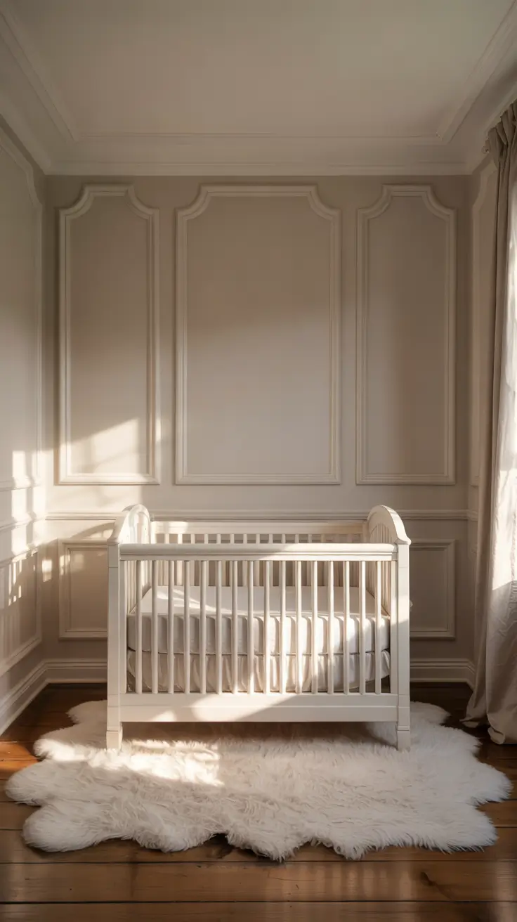 boys nursery ideas 2026 15 — Boys Nursery Ideas With Panelling And Classic White Crib