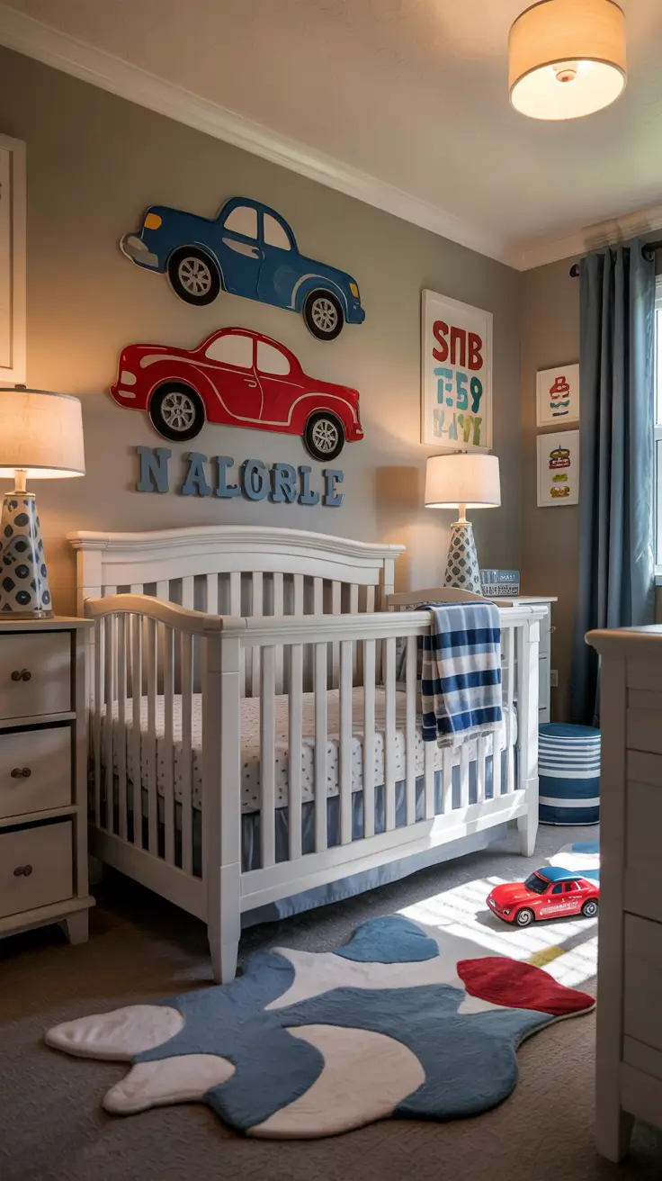boys nursery ideas 2026 04 — Boys Nursery Ideas Cars With Car Motifs And Personalized Details