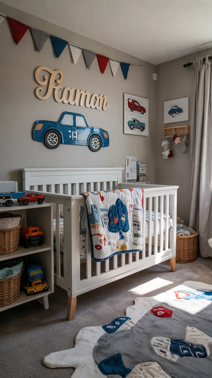 boys nursery ideas 2026 04 — Boys Nursery Ideas Cars With Car Motifs And Personalized Details