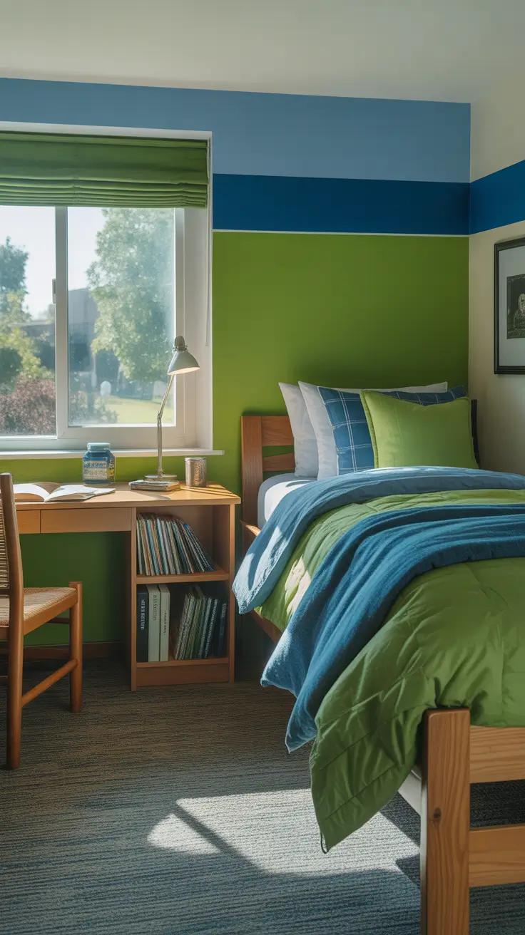 college dorm room ideas 2026 Green And Blue College Dorm Room Ideas Cozy