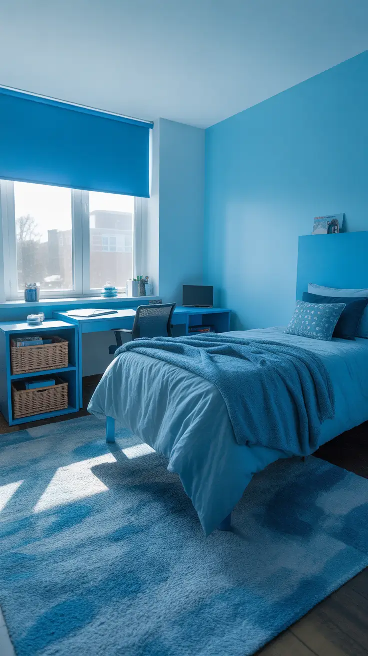 college dorm room ideas 2026 earthy green dorm room with wooden desk and woven decor