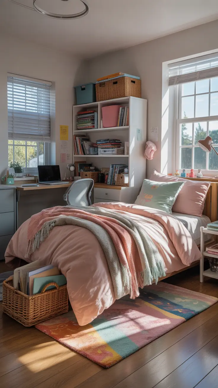 college dorm room ideas 2026 Soft Pastel College Dorm Room Ideas Cozy And Organized