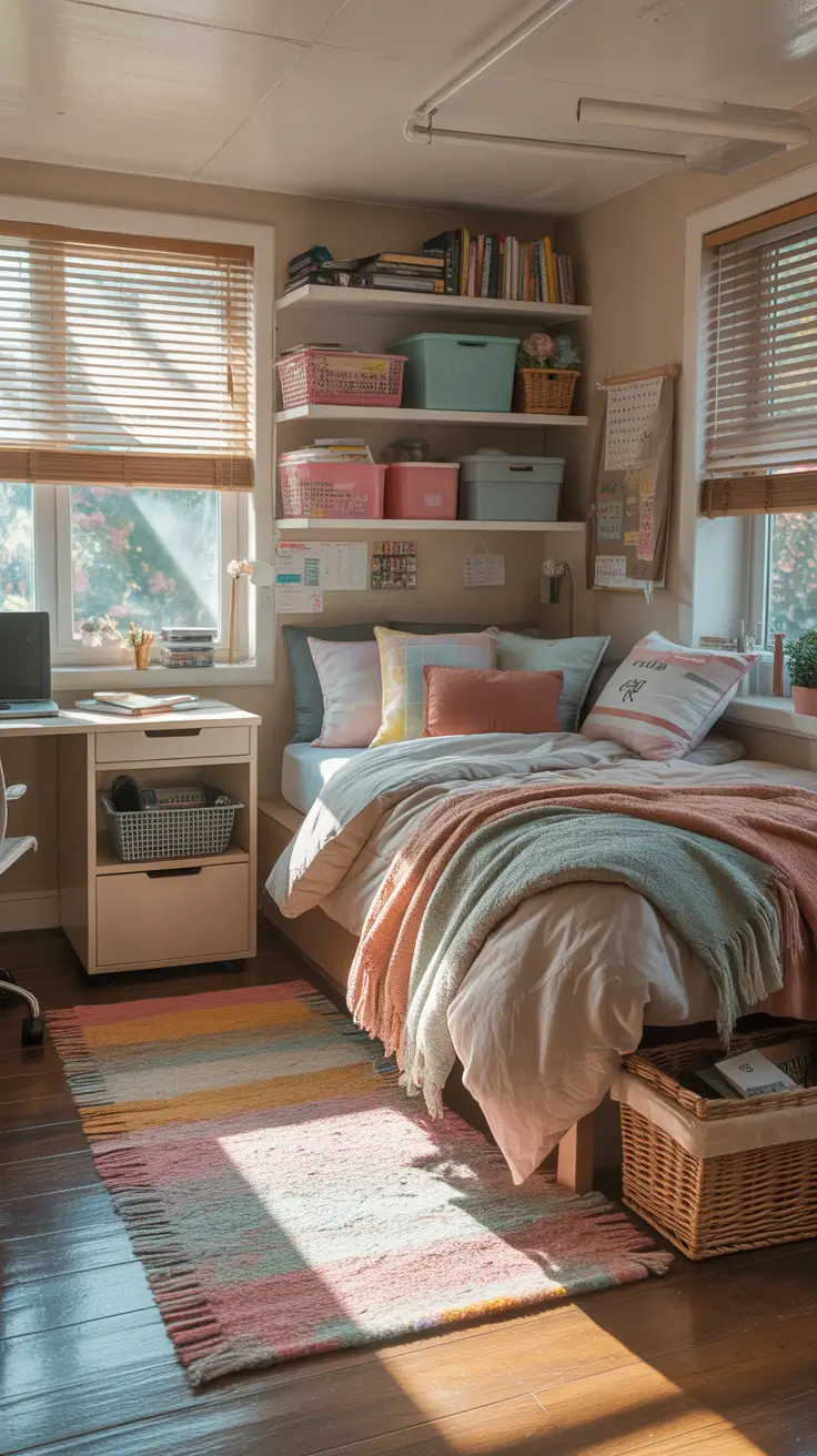 college dorm room ideas 2026 Soft Pastel College Dorm Room Ideas Cozy And Organized
