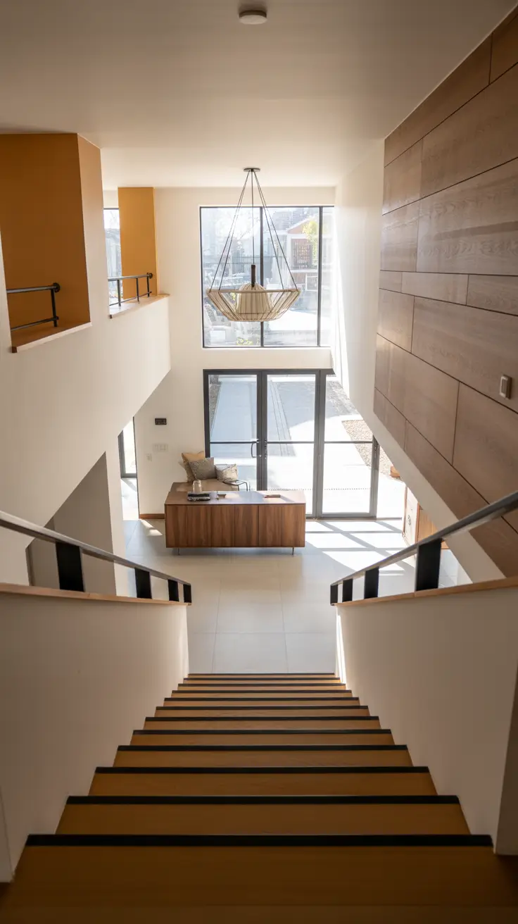 entryway remodel ideas 2026 open riser stairs with wood treads