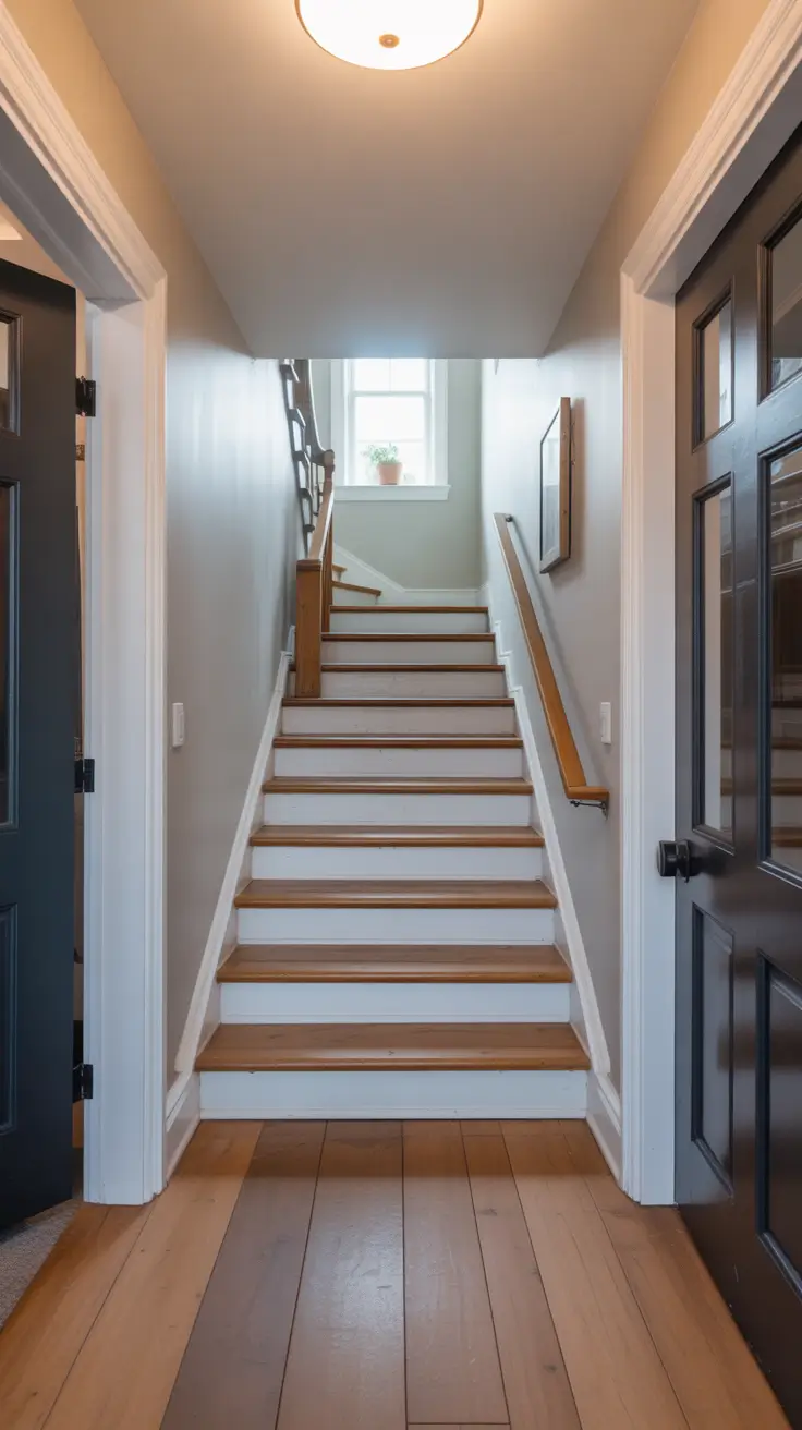 entryway remodel ideas 2026 classic hallway staircase with white risers
