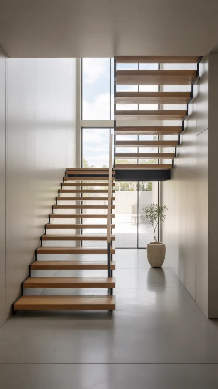 entryway remodel ideas 2026 floating wood staircase with glass wall