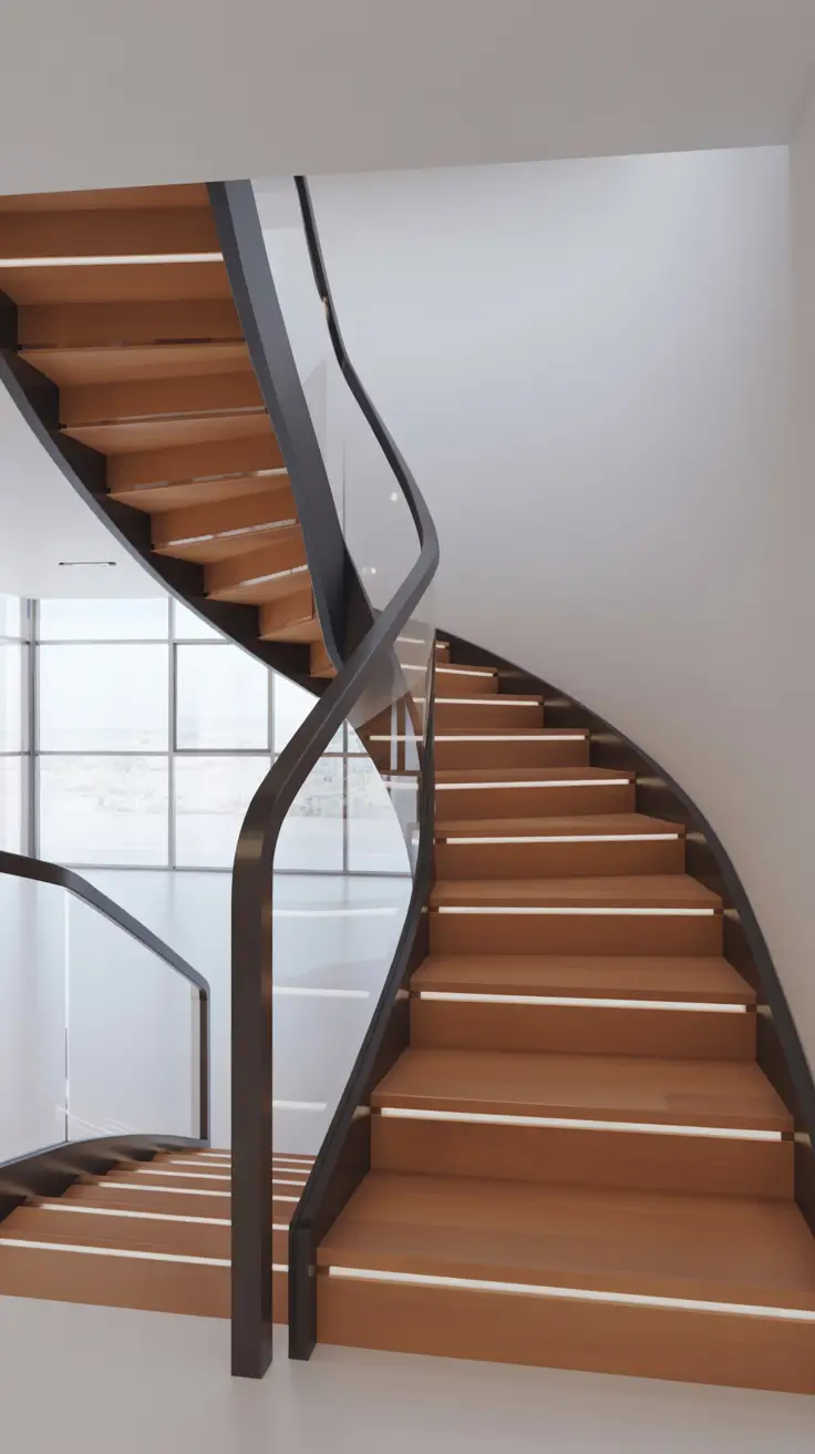 entryway remodel ideas 2026 sculptural curved staircase with modern railing