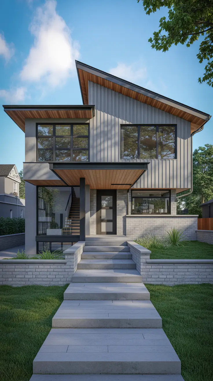 entryway remodel ideas 2026 contemporary house facade with modern front steps