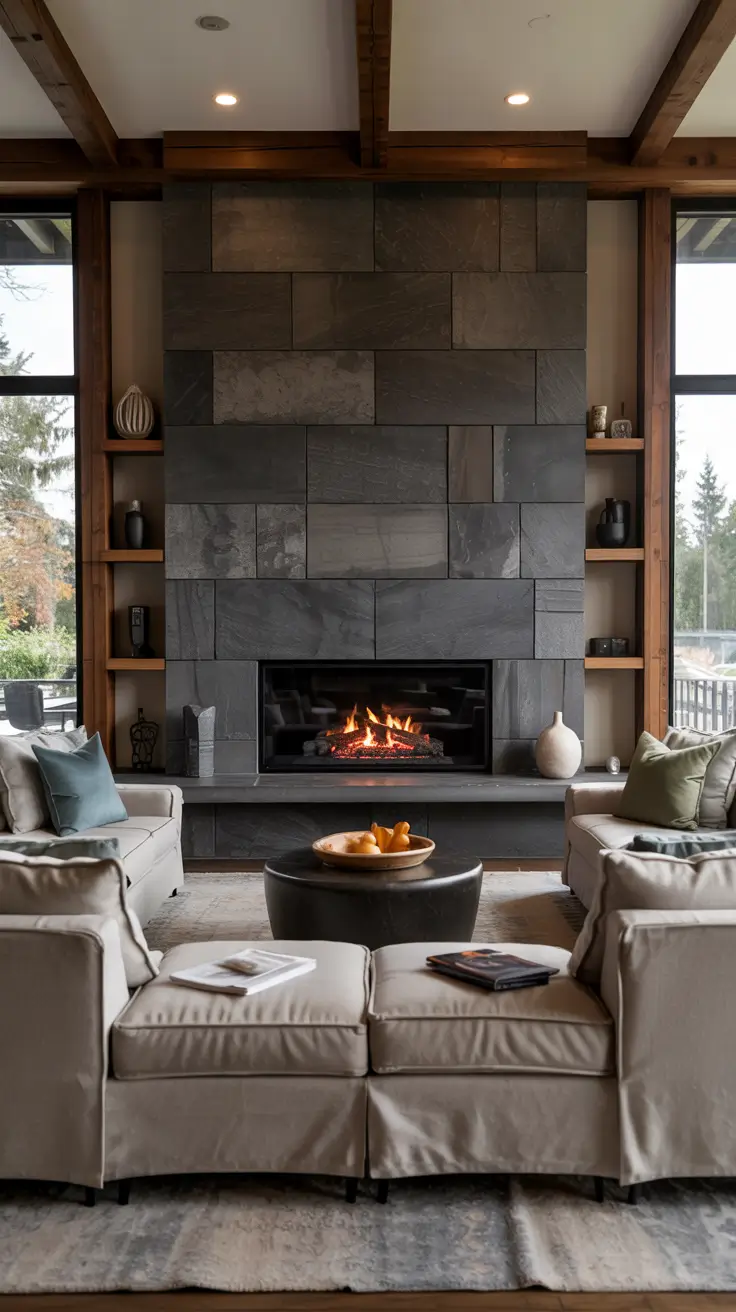 family rooms ideas 2026 24 — Modern Fireplace Family Rooms Ideas With Symmetrical Layout