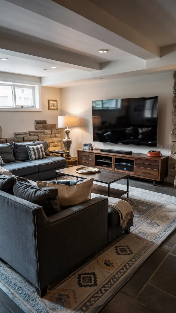 family rooms ideas 2026 05 — Cozy Color Scheme Ideas For Basement Family Rooms In Grey And Blue