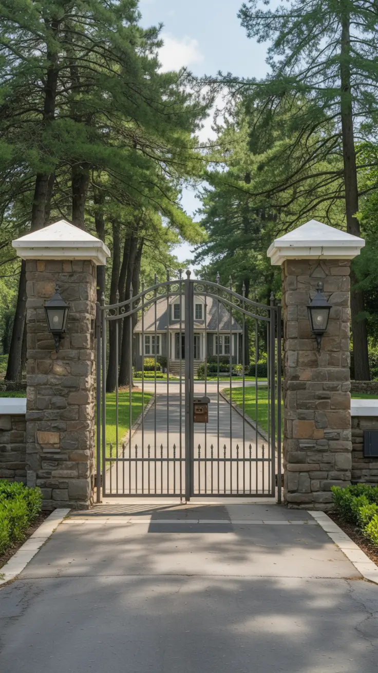 front yard gate ideas 2026 Stone Pillars Entrance Gate Ideas With Timeless Presence