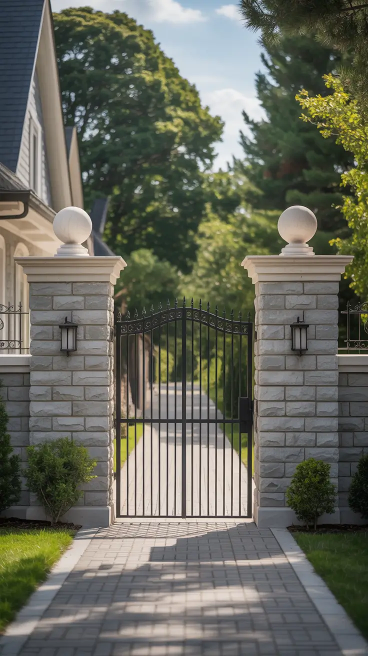 front yard gate ideas 2026 Stone Pillars Entrance Gate Ideas With Timeless Presence
