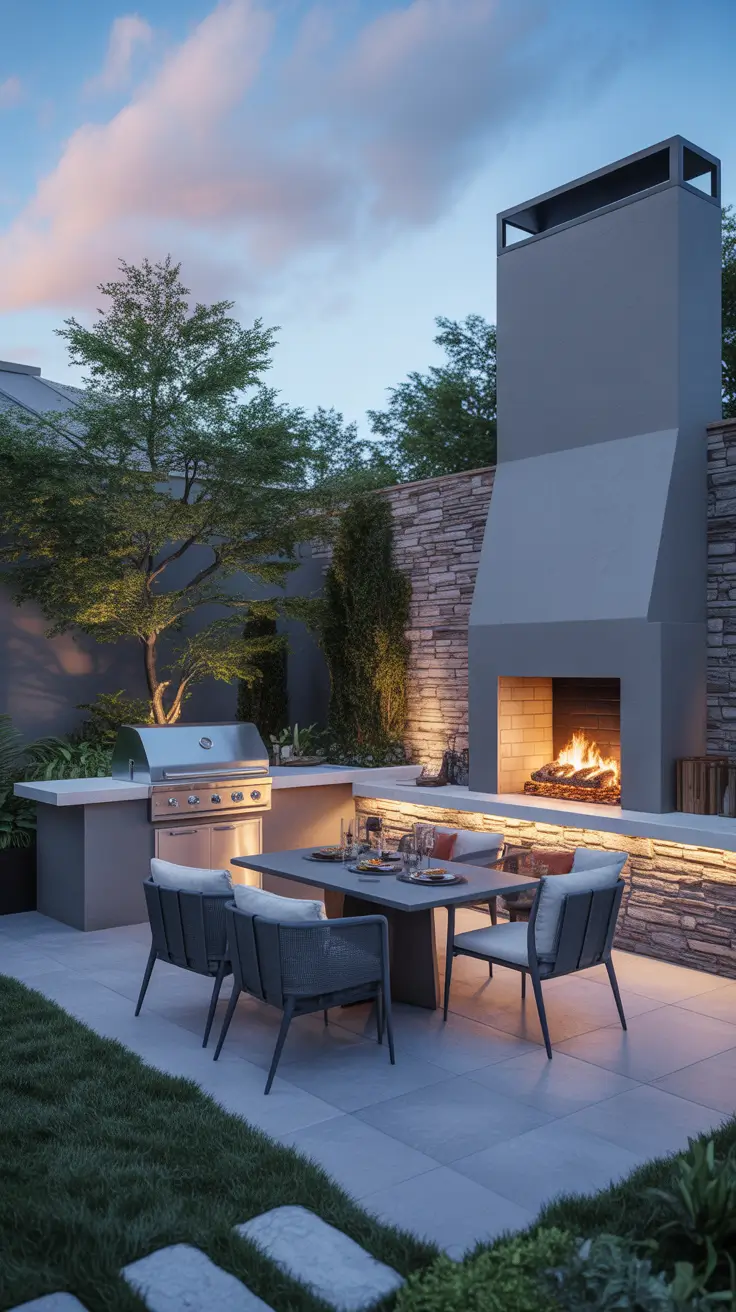 garden barbecue area 2026 Barbecue Area Garden Design With Modern Outdoor Fireplaces