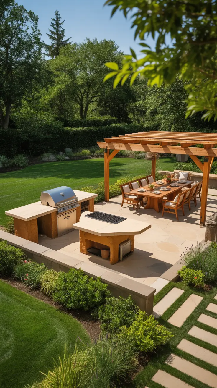 garden barbecue area 2026 Pergola Dining Garden Barbecue Area With Fire Feature