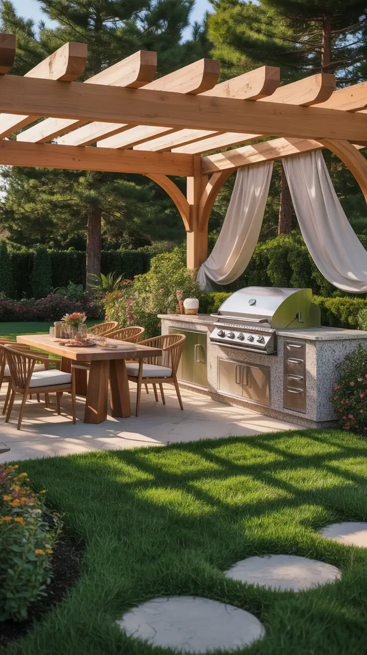 garden barbecue area 2026 Pergola Dining Garden Barbecue Area With Fire Feature