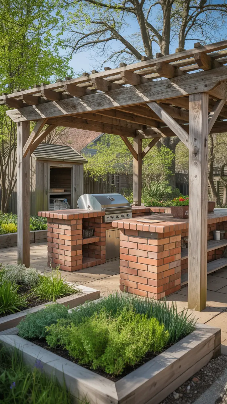 garden barbecue area 2026 Rustic Brick Garden Barbecue Area With Pergola Charm