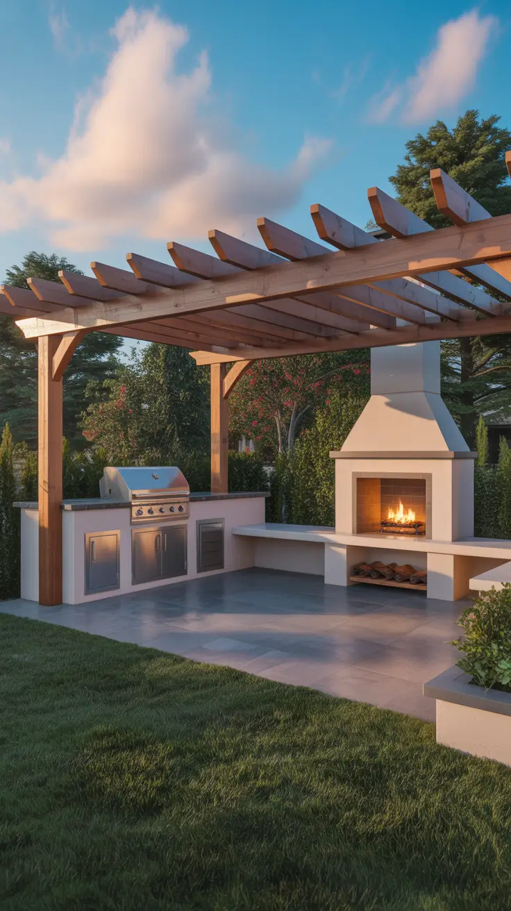garden barbecue area 2026 Pergola Garden Barbecue Area With Fireplace For Evening Gatherings