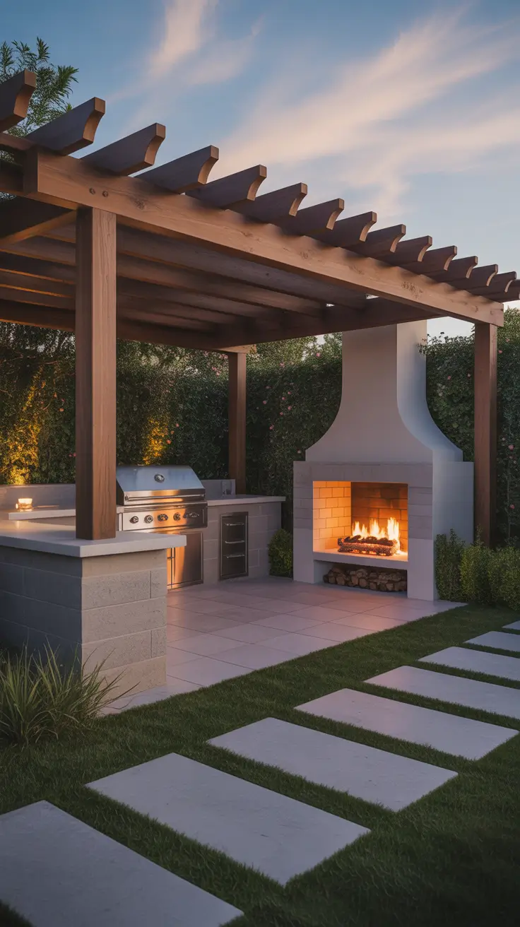 garden barbecue area 2026 Pergola Garden Barbecue Area With Fireplace For Evening Gatherings