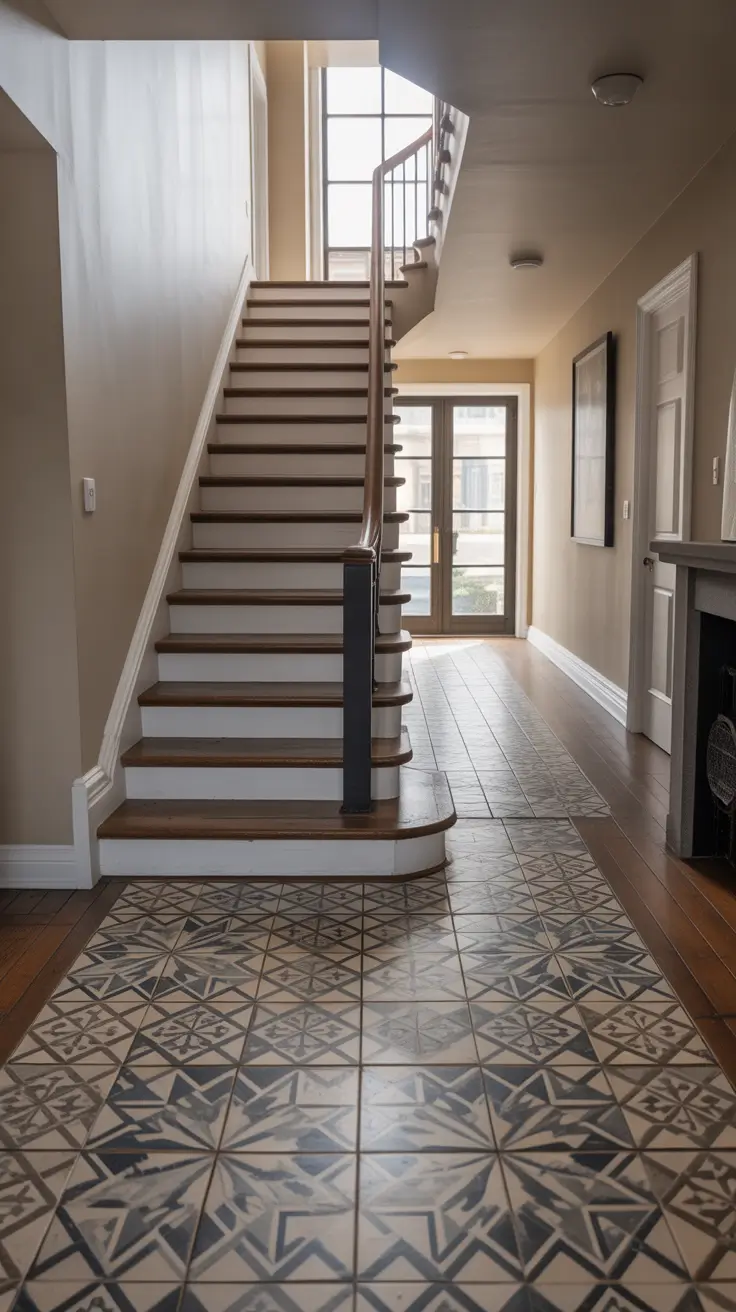 hallway remodel ideas 2026 Hallway Remodel Ideas 2026 With Patterned Tile Floors And Staircase Focus