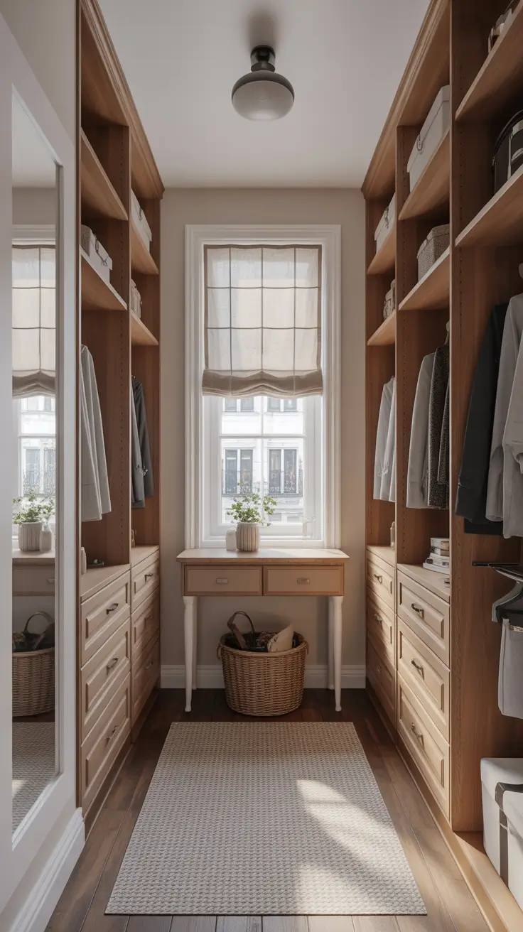 hallway remodel ideas 2026 symmetrical walk in closet with built in drawers