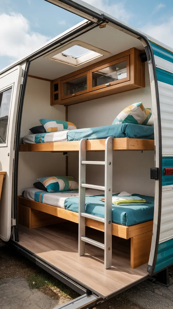 travel trailer remodel kids room with foldable bunk designs