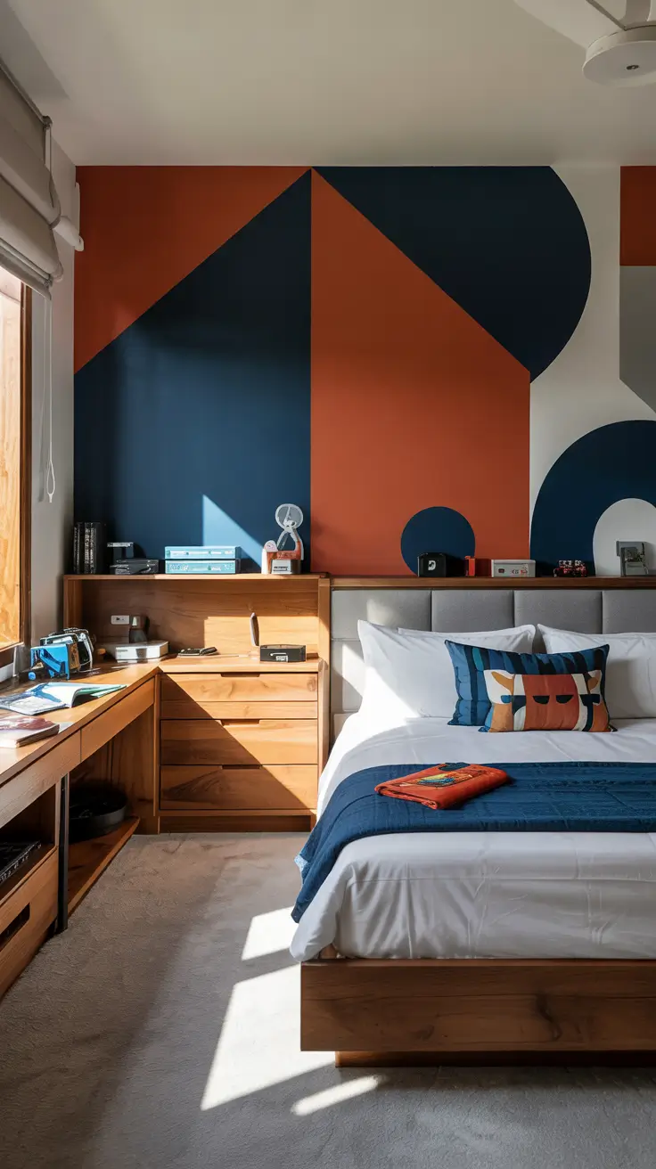 bold geometric kids room remodel with statement wall design