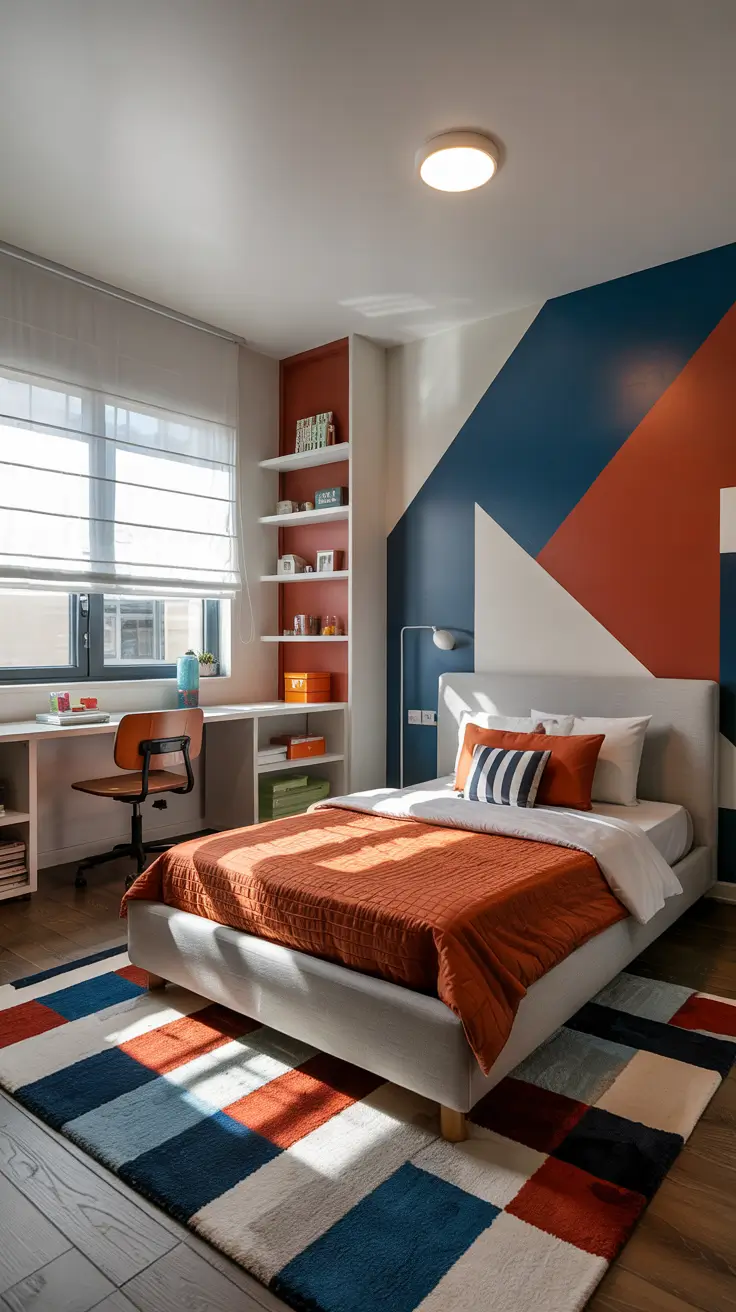 bold geometric kids room remodel with statement wall design