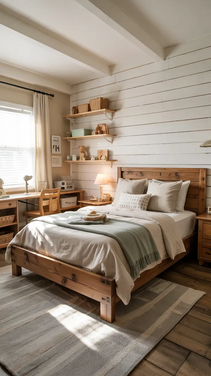 rustic kids room remodel with shiplap walls and warm wood accents