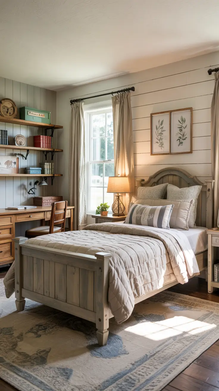 rustic kids room remodel with shiplap walls and warm wood accents