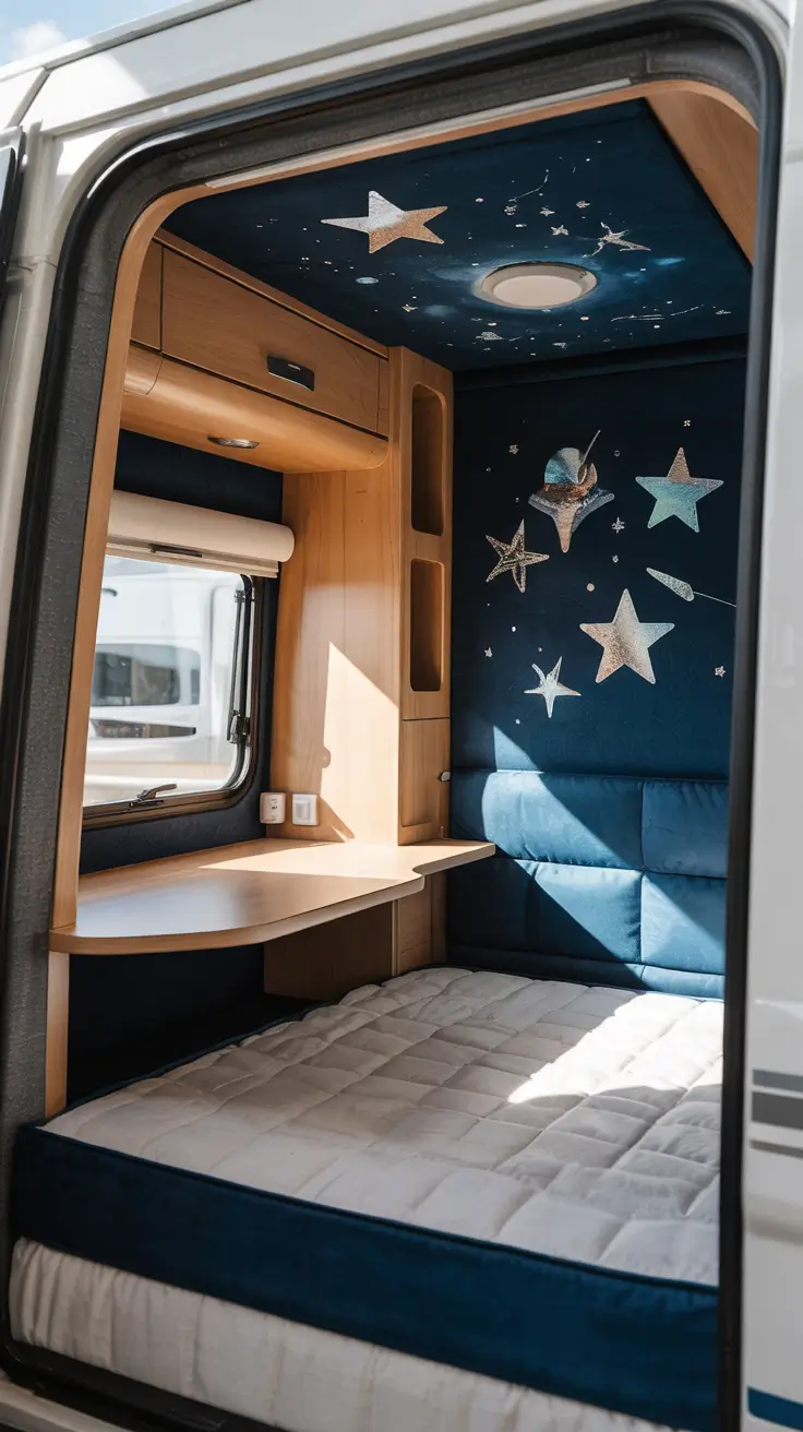 rv kids room remodel with space theme ceiling design