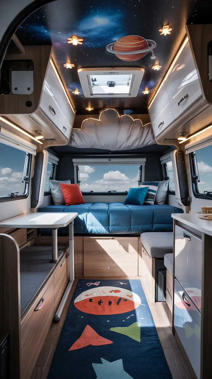 rv kids room remodel with space theme ceiling design