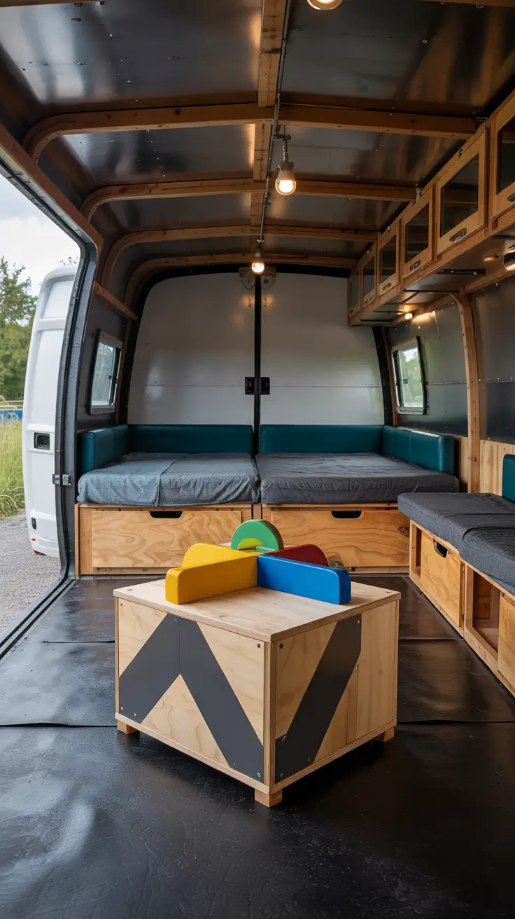 toy hauler kids room remodel with play zone and sleeping area