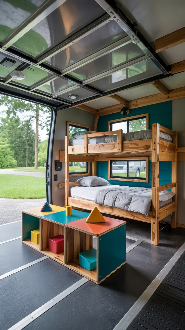 toy hauler kids room remodel with play zone and sleeping area