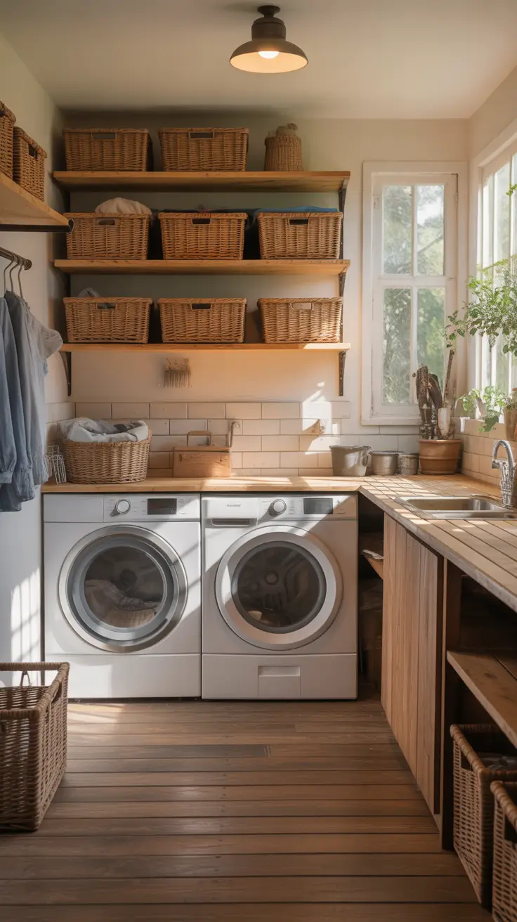 laundry room remodel ideas 2026 Laundry Room Remodel Ideas With Open Shelving And Basket Storage