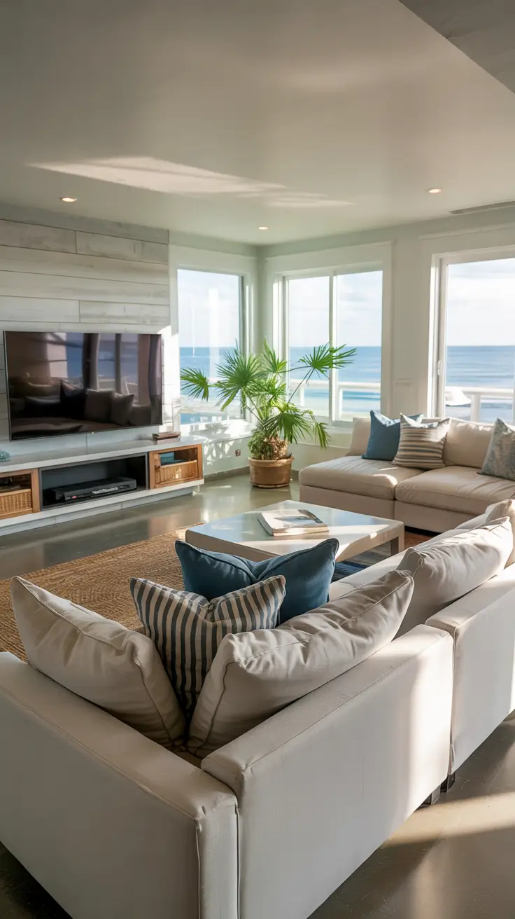 Living Room Tv Wall Ideas Coastal Looks With Light And Windows
