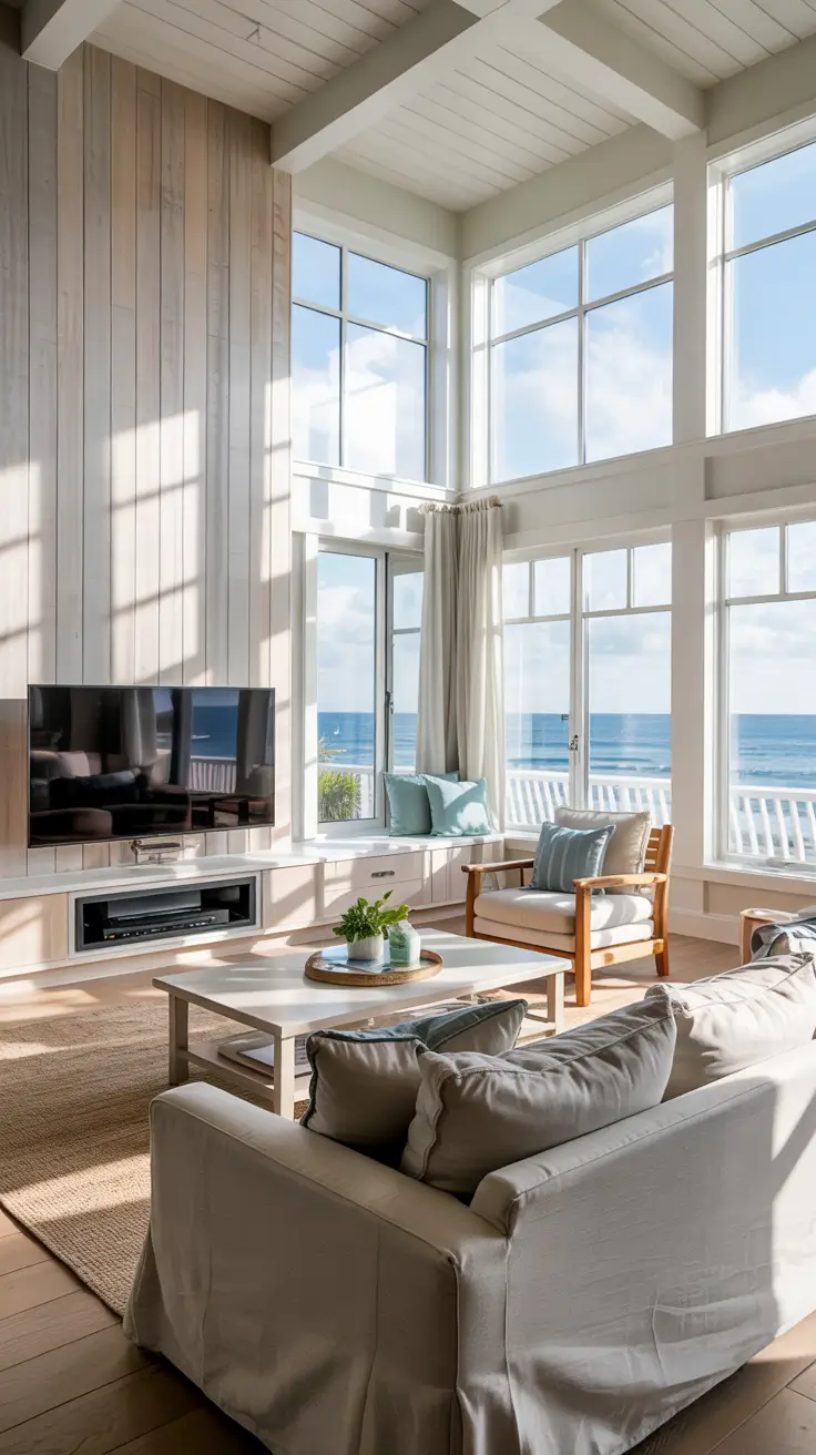 Living Room Tv Wall Ideas Coastal Looks With Light And Windows